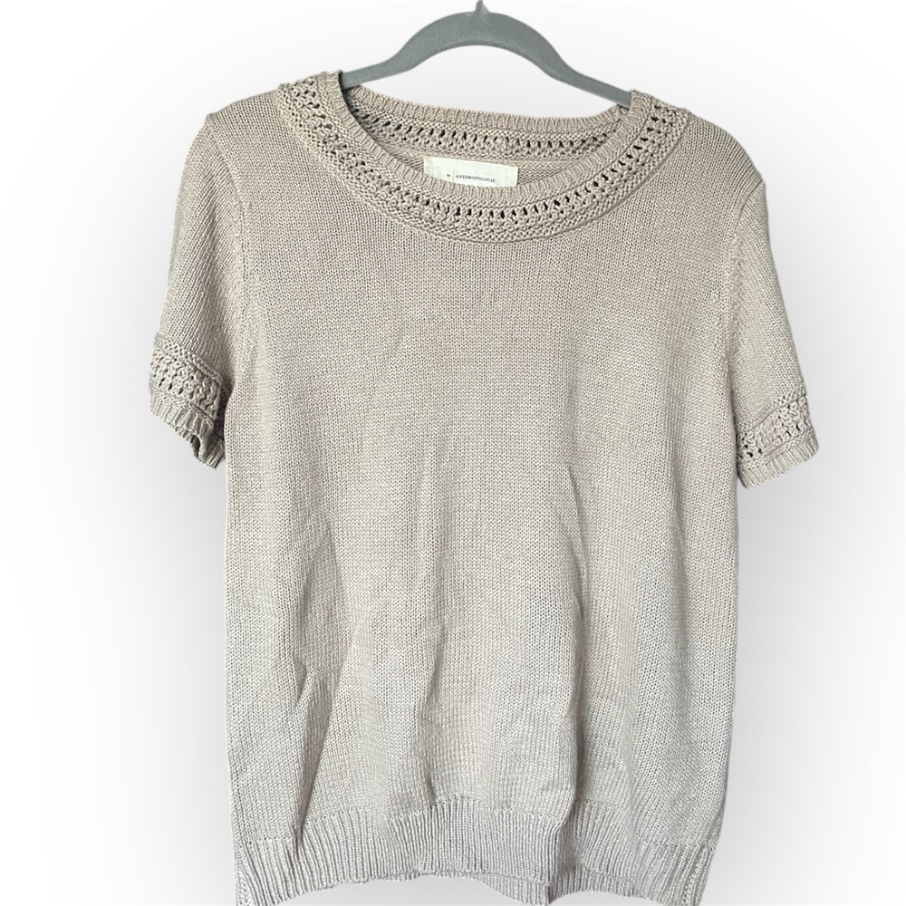 anthropologie tan crochet shirt /cardigan